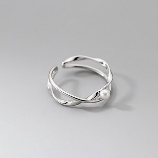 Muer 沐耳 開口戒指 交叉戒指 珍珠戒指 幾何戒指 女生戒指 925純銀戒指