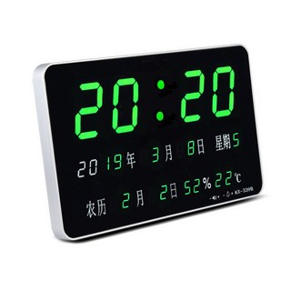 新品LED數位萬年曆時鐘數字掛鐘客廳led電子鐘夜光傢用臥室臺式鬧鐘錶掛鍾客廳數碼萬年厤電子鬧鍾臺厤時鍾錶臥室創, 銀色【綠光】濕度款