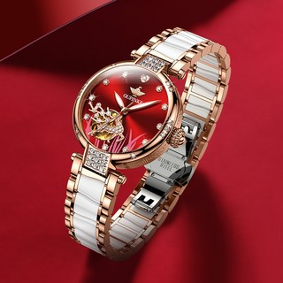 OUPINKE 여성시계 기계식 오토매틱 럭셔리 명품 워터프루프 야광 메탈시계