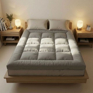 FASEN 통세탁 사계절 토퍼 10cm 두꺼운 침대 바닥 토퍼 매트리스 미끄럼방지 요매트, 그레이