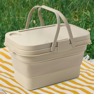 [P0000IPO] 접이식 플라스틱 폴딩박스 (중형) 1+1 수납박스 리빙박스, 베이지