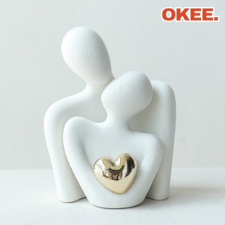 OK 하트커플 오브제 인테리어 커플 조각상 장식품, 흰색