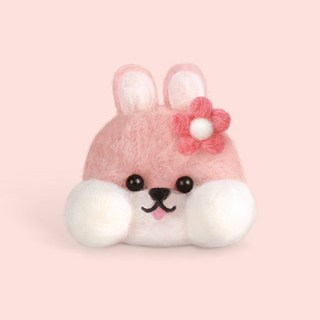 韓國大創 Daiso 限量 嘟嘟臉 DIY 羊毛氈 材料包 手工製作 戳戳樂毛氈 吊飾 娃娃 動物 公仔 禮物 小娃娃, 1個, 小花大頭 兔子, Multicolor