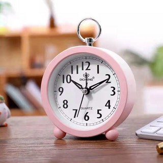 創意鬧鐘靜音個性床頭檯鐘兒童復古小座鐘歐式簡約鬧鐘臥打鈴聲音 學生起床提醒工具 生日禮物, 004粉色圓形