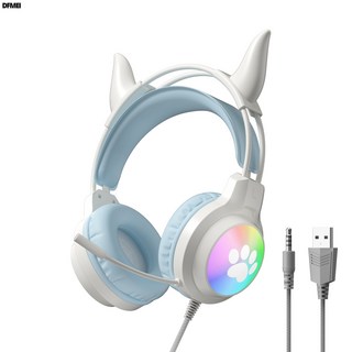 DFMEI 新款鹿耳電競吃雞耳麥RGB有線頭戴式臺式電腦耳機遊戲PS5專用, SY-G50藍色魔PS5發光耳機, 如圖