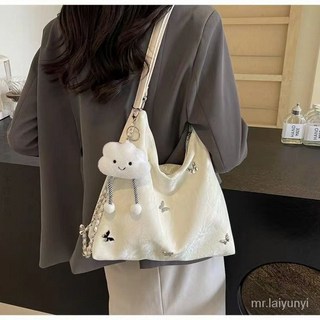 限時購 大容量包包女2024新款高級感小眾設計通懃多功能雙肩單肩斜挎背包時尚潮流包包單肩包6FKC, 銀色[時尚雙肩]包,帶掛件--白色長腿雲朵