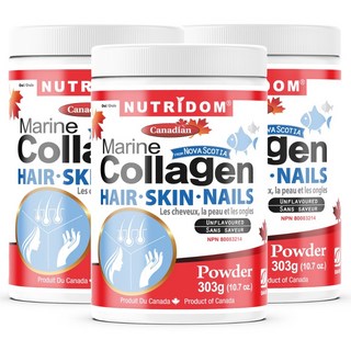 뉴트리돔 3병세트- 피부보습 및 영양 먹는 콜라겐 파우더 303g (Nutridom Marine Collagen Hair Skin Nails powder 303g x3), 3개