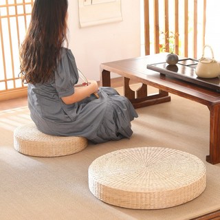 명상 요가 라탄 좌식쿠션 둥근 일본식 다다미 스타일 거실용 수제 밀짚 방석