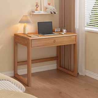 實木書桌全實木家用帶抽屜小戶型電腦桌簡約房間臥室學習桌子穩固, 白色單桌 現貨速發,長80x寬50x高75cm+單抽