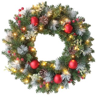 萱寶媽咪baby童裝館 現貨聖誕節裝飾花環 帶燈花環 聖誕佈置花圈 居家裝飾 牆面裝飾 大門裝飾 聖誕裝飾小物, 帶燈聖誕花環, 1個