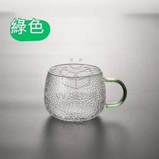 【入厝送禮】耐冷熱錘紋玻璃杯 350ml 手工玻璃杯 水杯 茶杯, 綠色把手, 1個
