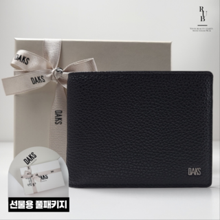 닥스 로고장식 블랙 소가죽 반지갑 선물용 풀패키지