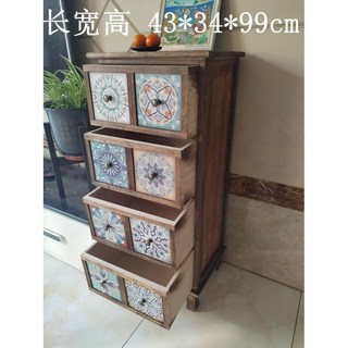 美式斗櫃 抽屜櫃 收納櫃 儲物櫃 客廳地中海床頭櫃 實木復古家具 中式雜物櫃 置物櫃 櫥櫃, 四層純抽屜款(四個抽屜),整裝