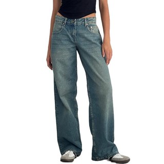 有款媠衫 高質感牛仔長褲女 - 水洗藍復古風微喇直筒丹寧褲，修身顯瘦百搭款