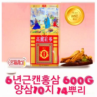 양삼) 6년근 캔홍삼 6년근 홍삼 600g 특대 [양삼10지 14뿌리] 6년 캔홍삼 6년홍삼 건홍삼 쇼핑백 4시안에 결재시 당일발송, 1개