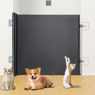 강아지 안전 문 슬라이드 출입문 반려동물 고양이 안전 문 원터치 주방안전 접이식 확장형 울타리 실내, 대형, 블랙