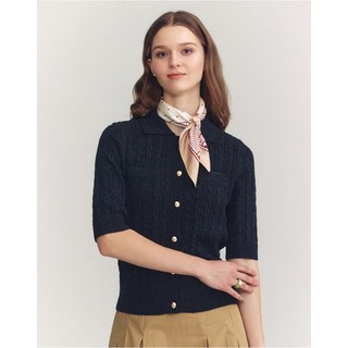 정품 헤지스 여성 가디건 울 차콜그레이 베이비 케이블 반소매 카라 모임 공항룩 프리랜서