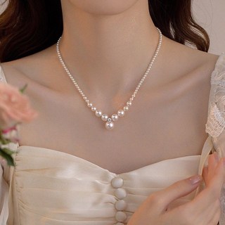 限時下殺 法式大小不一珍珠項鏈閃鑽珍珠吊墜2024夏季輕奢氣質鎖骨鏈頸鏈女