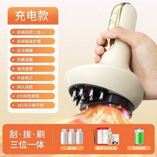 新款跨境家用充電熱二合一電動經絡款智能電動拔罐器刮痧儀按摩儀, 1個, G16白色拔罐自動出油+3油