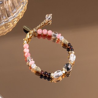 Hermu Accessories 堅忍不渝的印加玫瑰天然石手鍊，錳菱礦黑髮晶月光石黃虎眼，提升魅力平衡身心靈