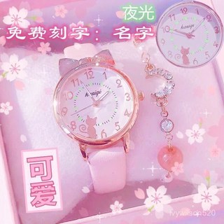 夜光貓咪手錶少女心ins風高顔值學生韓版小衆森係學院風兒童手錶