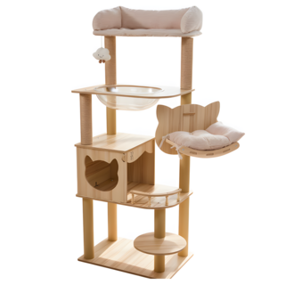 아그다 캣 타워 5단 구름타워 숨숨집 투명해먹, 1개, 베이지
