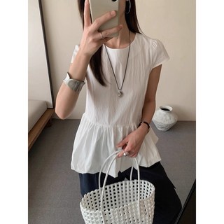 韓系赫本風花苞短袖小襯衫 女生上衣，柔軟透氣，多色可選，展現優雅氣質
