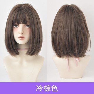 【熱銷Top1-限時下殺】史黛西美髮 女短髮假髮 仿真假髮 層次假髮 Cosplay整頂假髮 學生情人, 冷棕色 (模特兒色), 1個