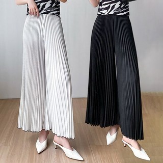 RCLET 여성 플리츠 팬츠 쿨링 하이웨스트 밴딩 와이드 팬츠 빅사이즈 여름 주름 시폰 바지