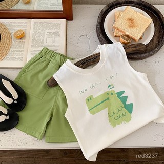 兒童套裝2025夏季新款恐龍休閒男童洋氣夏裝兩件套無袖背心 短褲