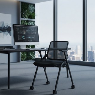 프리미엄 사무용 의자 완제품 접이식 컴퓨터 메쉬 인체공학 허리편한 사무실 공부 학생 체어, 블랙
