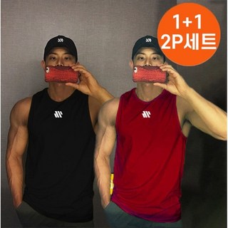 1+1 세트 헬스웨어 세트 남자 헬스 탑 근육 라인 무지 티 근육 라인 무지 티