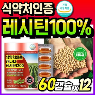 식물성 인지질 LECITHIN 선물 70대 포스파티딜 부모님 식약청인정 콜레스테롤 캐나다산 레시친, 12개, 60회분