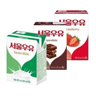 서울우유 멸균 초코 + 딸기 + 흰우유, 200ml, 12개
