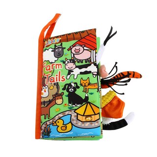 JoyBaby 寶寶布書 學前認知動物尾巴布書 啟蒙響紙標籤 觸覺學習書, 新農場尾巴-F, 1個