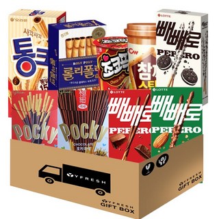 막대과자9종세트(통크 롤리폴리 초코픽 참깨스틱 화이트쿠키빼빼로 빼빼로오리지널 아몬드빼빼로 포키극세 포키오리지널)+ YFRESH박스, 1개