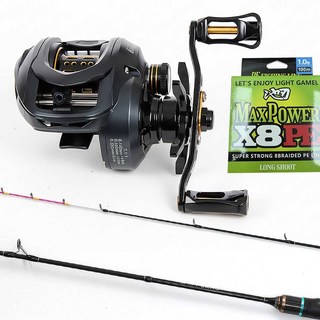 쭈꾸미 갑오징어 고퀄리티 루어 낚싯대 초리대 + 베이트릴 + 합사줄 포함 바다 낚싯대 3종 세트, 올어라운더 베이트릴 3종 좌핸들