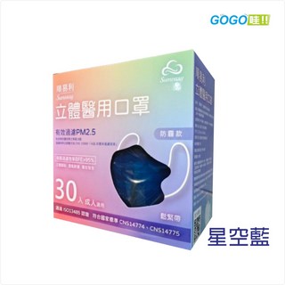 順易利 口罩 防霾口罩 成人黑色30入, 1個, 醫用防霾（星空藍）L12.5X13CM