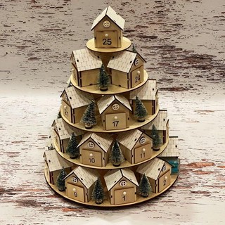 Minami 木質LED聖誕降臨曆 樹屋造型 附燈光 寬30x深30x高37公分, 1個, LED木質降臨曆（現貨/HB42188）, 木質色