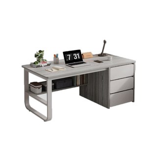 簡約現代風書桌，寬敞桌面多層收納，學生辦公桌首選, 莫蘭迪灰色