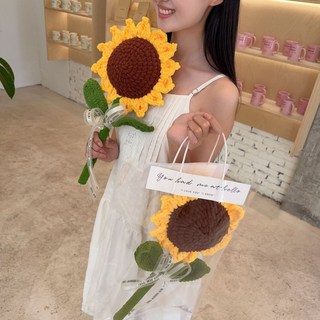 大號針織向日葵花束 玫瑰花 康乃馨 畢業季 母親節 情人節禮物, 超大向日葵成品【花+手提袋+絲帶】, 1個
