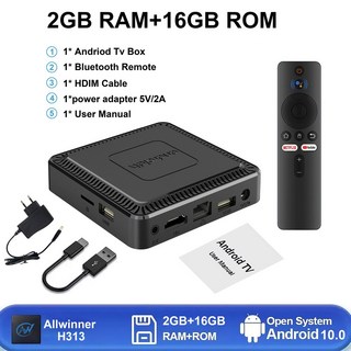 안드로이드 TV 상자 스마트 홈 시어터 넷플릭스 유튜브 Q7 AllwinnerH313 4K HDR10 Wifi6 100M 랜 블루투스 크롬캐스트 스트리밍 플레이어, 영국 플러그, Q7 2GB16GB voice