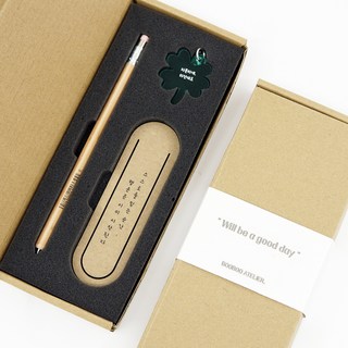 행운의 클로버&클래식 스터디 에디션 3종 세트 (키링+목재샤프+책갈피), 영문 세트 D (Lucky you)