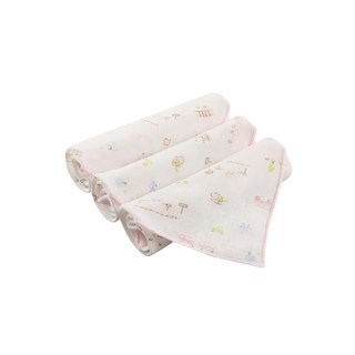 康貝 Combi 純棉柔紗快樂車車系列 - 手帕 連帽浴巾 大浴巾 (台灣公司貨), 1個, 純棉柔紗-快樂車車 手帕 3入(粉)