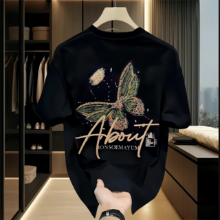 훌룰루 나비패턴프린팅오버핏반팔티 남자 빅사이즈루즈핏티셔츠