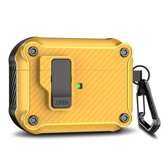 自動彈窗耳機保護套 適用於 蘋果藍牙耳機套, 升級炭纖維 黃色（送掛鉤 送助推器）,AirPods Pro 3, 1個, AirPods Pro 3