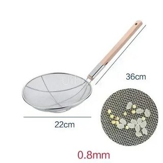스테인레스 스틸 큰 긴 국수 감자 튀김 소쿠리 여과기 바구니 나무 손잡이 프라이팬 냄비 누출 필터 체 싱, 20 22cm 0.8mm hole net
