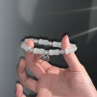新中式竹節鈴鐺手鍊女ins小衆設計新款仿和田玉白玉手串閨蜜禮物