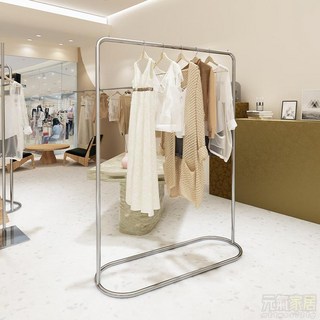 服裝展示架 衣架 晾衣桿服裝展示架陳列架女裝店展示架不銹鋼落地架童裝店專用掛衣桿中島, 1個, 不銹鋼拉絲100*40*170cm,官方標配