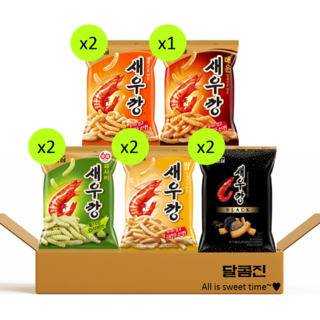 농심 새우깡 레전드 5종 (새우깡2+매운새우깡1+블랙2+와사비2+쌀새우깡2), 1세트, 새우깡2개+매새1개+블랙2개+와사비2개+쌀새우깡2개